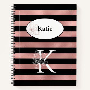 Personalised Rose Gold Stripes with Initial K Notebook