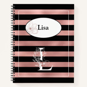 Personalised Rose Gold Stripes with Initial L Notebook
