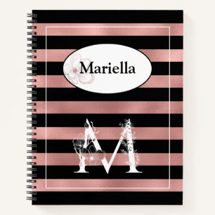 Personalised Rose Gold Stripes with Initial M Notebook
