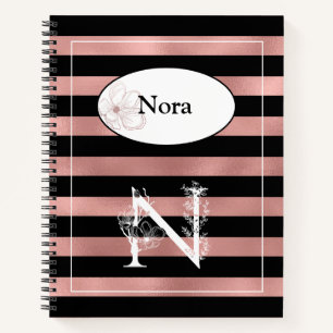 Personalised Rose Gold Stripes with Initial N Notebook