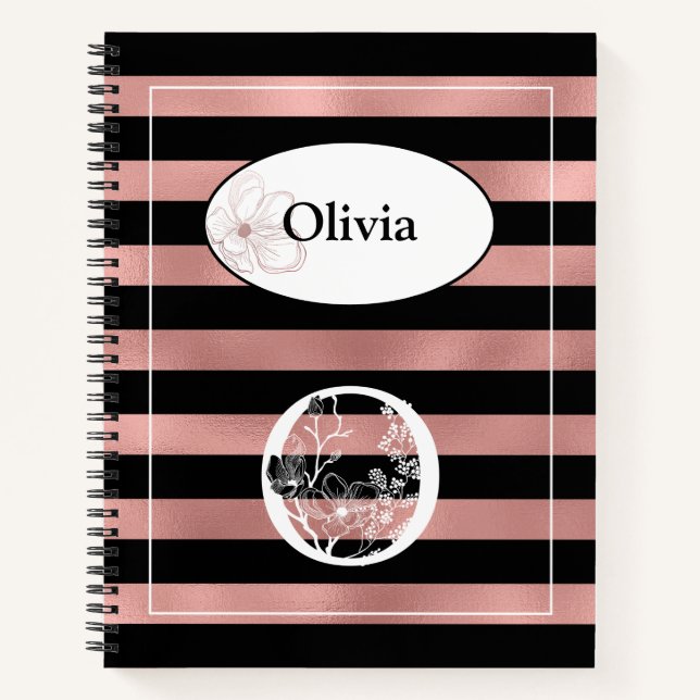 Personalised Rose Gold Stripes with Initial O Notebook (Front)