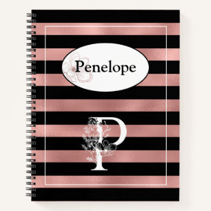 Personalised Rose Gold Stripes with Initial P Notebook