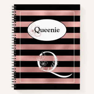Personalised Rose Gold Stripes with Initial Q Notebook