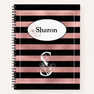 Personalised Rose Gold Stripes with Initial S Notebook