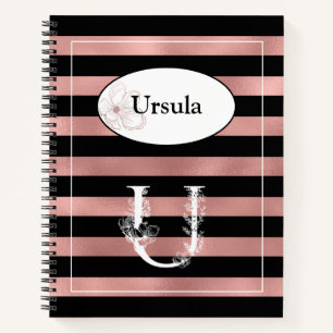 Personalised Rose Gold Stripes with Initial U Notebook