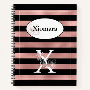 Personalised Rose Gold Stripes with Initial X Notebook