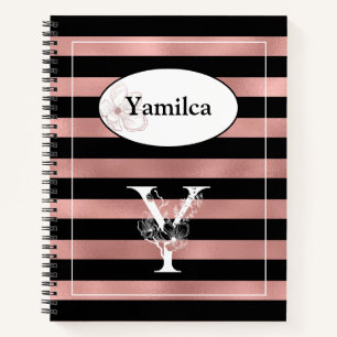 Personalised Rose Gold Stripes with Initial Y Notebook