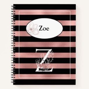 Personalised Rose Gold Stripes with Initial Z Notebook