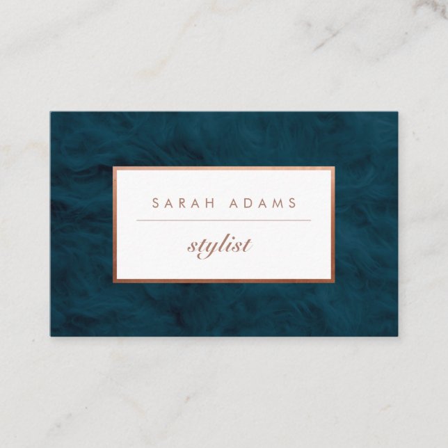 Personalised Rose Gold Teal Fur Business Cards (Front)