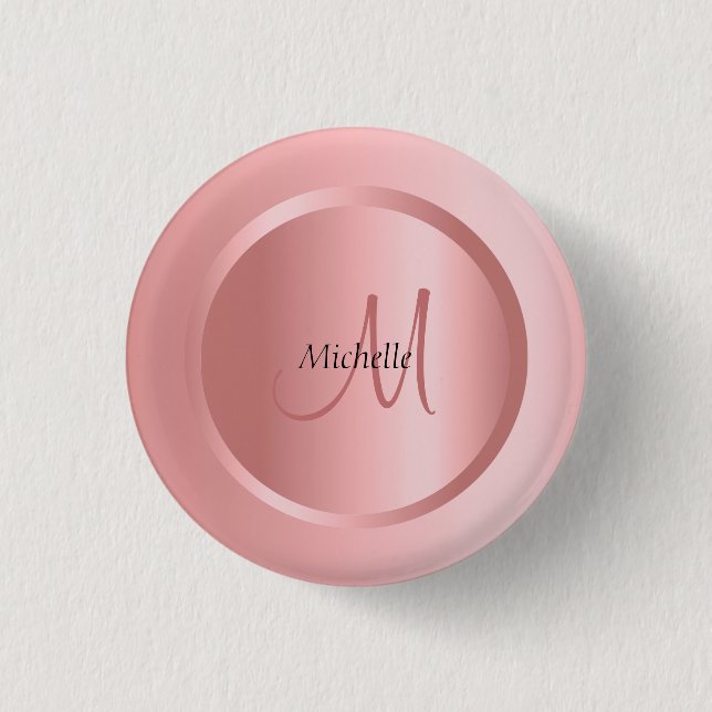 Personalised Rose Gold Template Monogram Elegant 3 Cm Round Badge (Front)