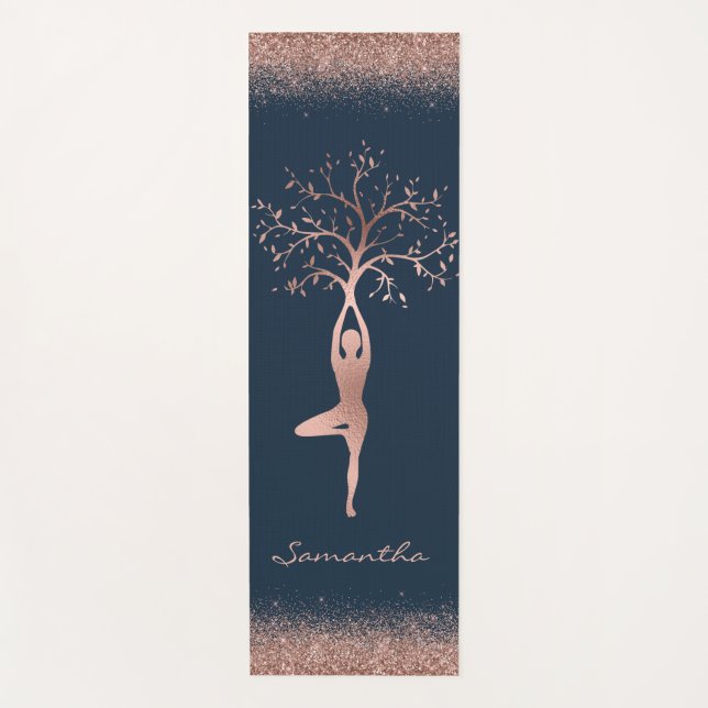 Personalised Rose Gold Tree Pose Namaste Yoga Mat (Front)