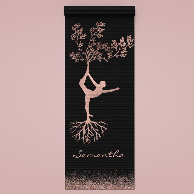 Personalised Rose Gold Tree Yoga Pose Namaste Yoga Yoga Mat (Creator Uploaded)