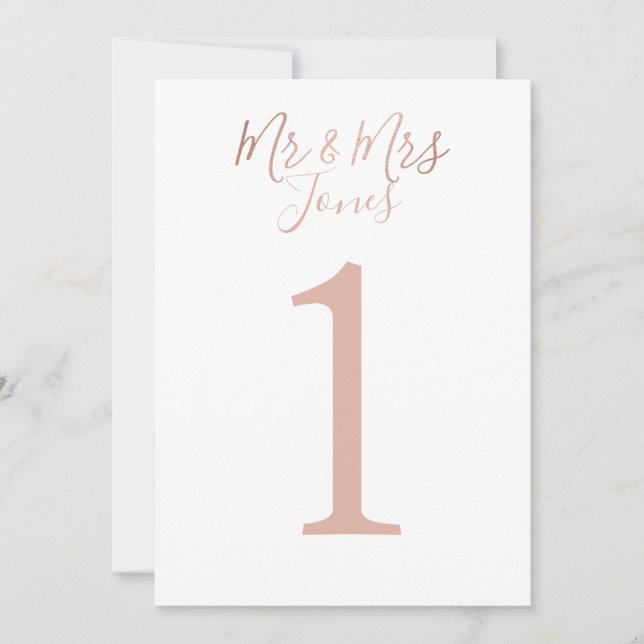 Personalised Rose Gold Wedding Table Numbers (Front)