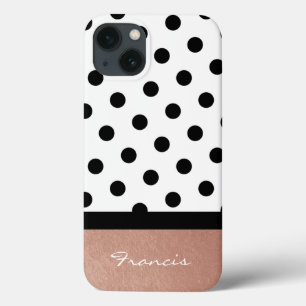 Personalised Rose Gold White and Black Polka Dot iPhone 13 Case