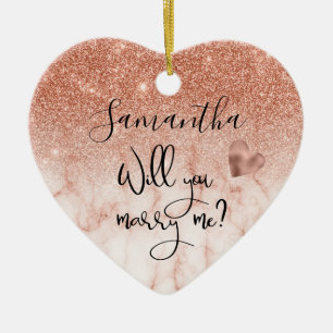 Personalised Rose Gold Will You Marry Me Proposal Ceramic Tree Decoration