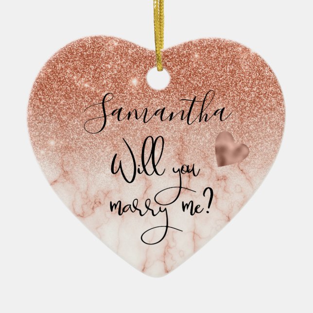Personalised Rose Gold Will You Marry Me Proposal Ceramic Tree Decoration (Front)