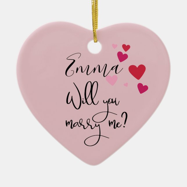 Personalised Rose Gold Will You Marry Me Proposal Ceramic Tree Decoration (Front)