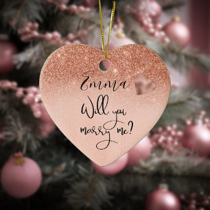 Personalised Rose Gold Will You Marry Me Proposal Ceramic Tree Decoration