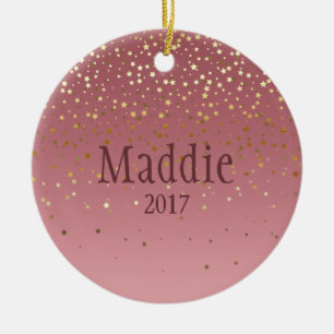 Personalised Rose Marsala Stars Design Ceramic Tree Decoration