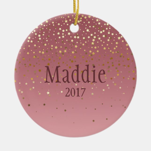 Personalised Rose Marsala Stars Design Ceramic Tree Decoration (Front)
