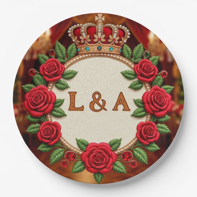 🌹 Personalised Rose Monogram Initial Decor for Wo Paper Plate (Front)
