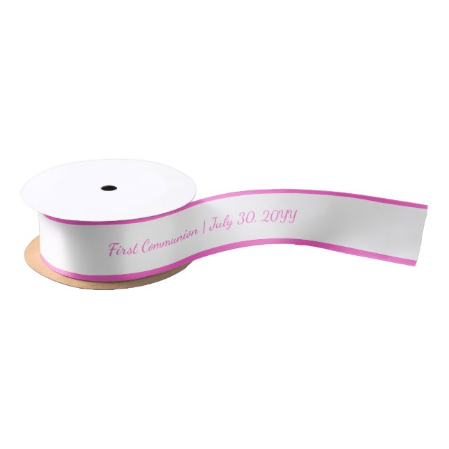 Personalised Rose Pink Religious First Communion  Satin Ribbon (Spool)