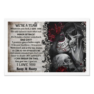 Personalised Rose Sugar Skull Couple Custom Poster