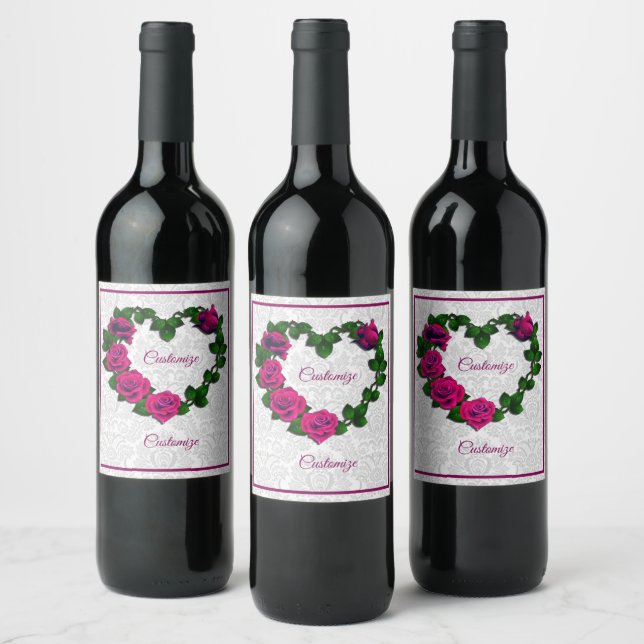 Personalised Rose Vine Heart Wine Label (Bottles)