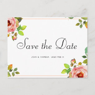 Personalised - Rose Watercolor Save the Date Postcard