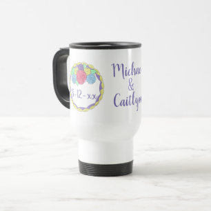 Personalised Rose Wedding Cake Bride Groom Favour Travel Mug