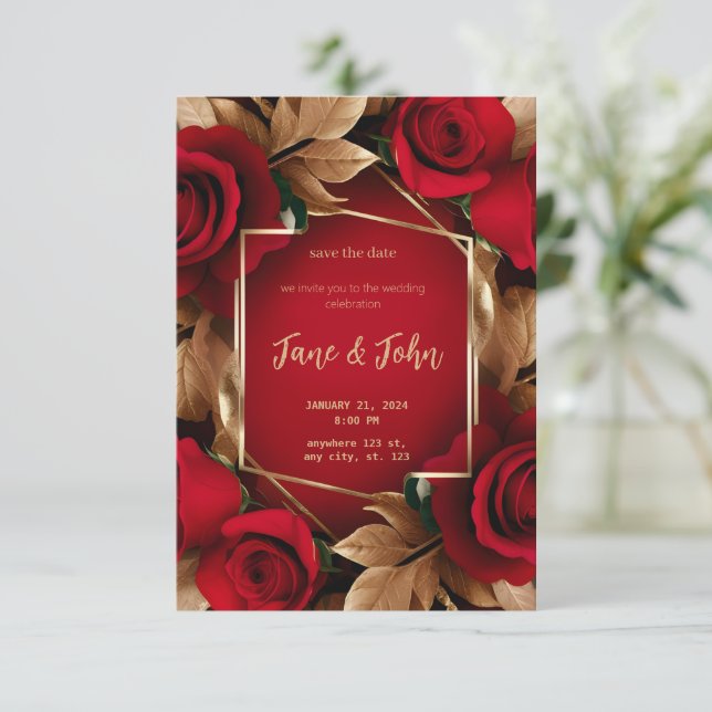[Personalised] Rose Wedding Invitation (Standing Front)
