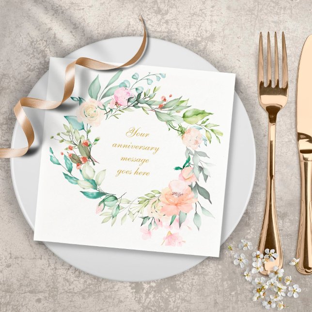 Personalised Roses Garland Floral 50th Anniversary Napkin (Creator Uploaded)