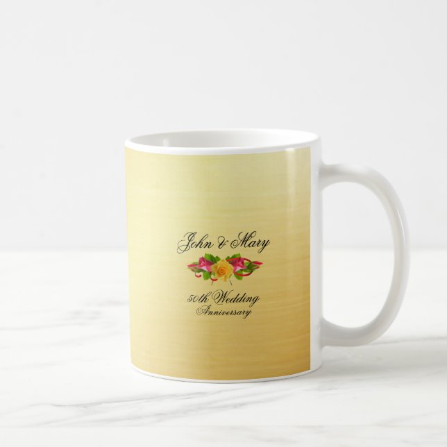 Personalised Roses & Gold 50th Wedding Anniversary Coffee Mug (Right)