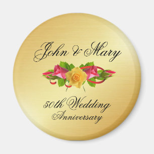 Personalised Roses & Gold 50th Wedding Anniversary Magnet