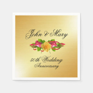 Personalised Roses & Gold 50th Wedding Anniversary Napkin