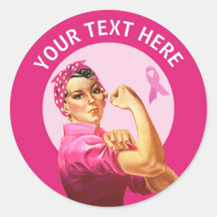 Personalised Rosie the Riveter Breast Cancer pink  Classic Round Sticker