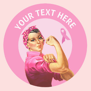 Personalised Rosie the Riveter Breast Cancer pink  Classic Round Sticker