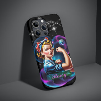 Personalised Rosie the Riveter Pink Blue Pop Art   iPhone 15 Case