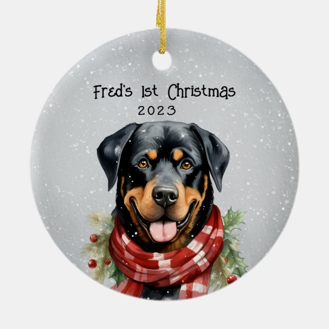 Personalised Rottweiler Ceramic Tree Decoration (Back)