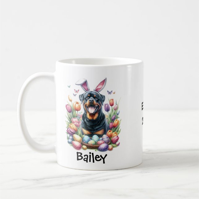 Personalised Rottweiler Dog Easter/Spring Coffee Mug (Left)