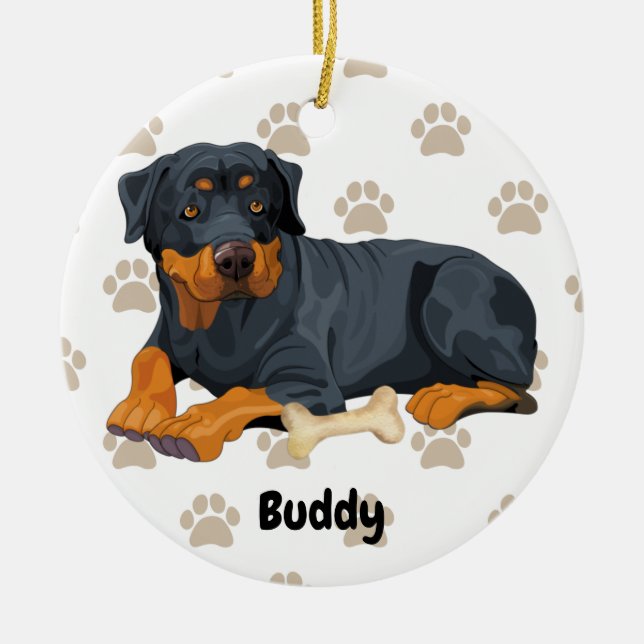 Personalised Rottweiler Dog, Puppy Add a Name  Ceramic Tree Decoration (Front)