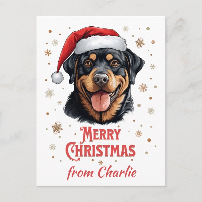 Personalised Rottweiler Dog Santa Merry Christmas Postcard (Front)