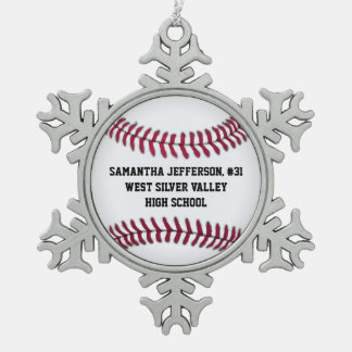 Personalised Round Baseball Sports Snowflake Pewter Christmas Ornament