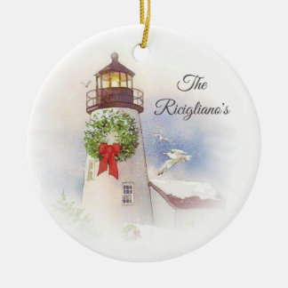Personalised Round Ceramic Lighthouse Ornament