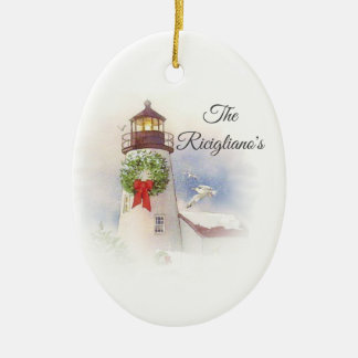 Personalised Round Ceramic Lighthouse Ornament