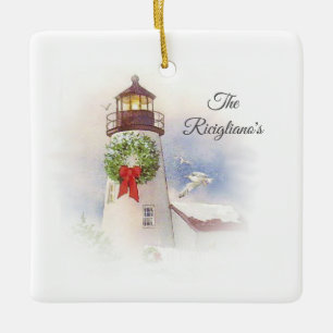 Personalised Round Ceramic Lighthouse Ornament