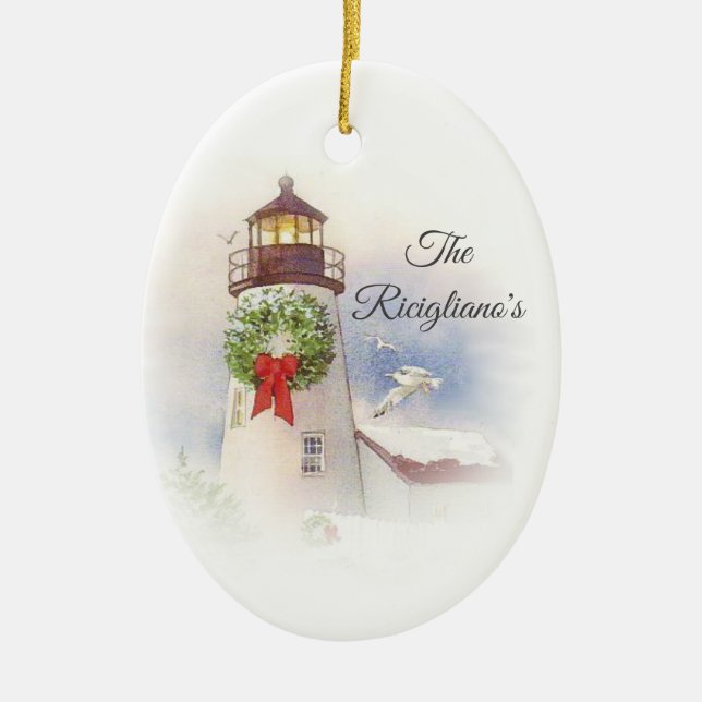 Personalised Round Ceramic Lighthouse Ornament (Front)