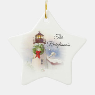 Personalised Round Ceramic Lighthouse Ornament