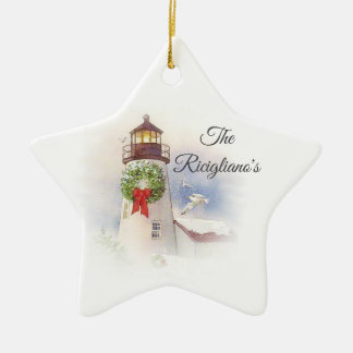 Personalised Round Ceramic Lighthouse Ornament