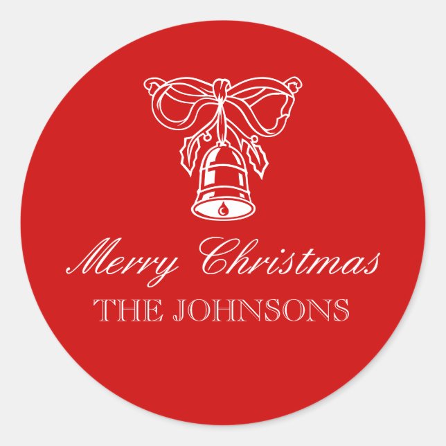 Personalised round Christmas bell gift stickers (Front)